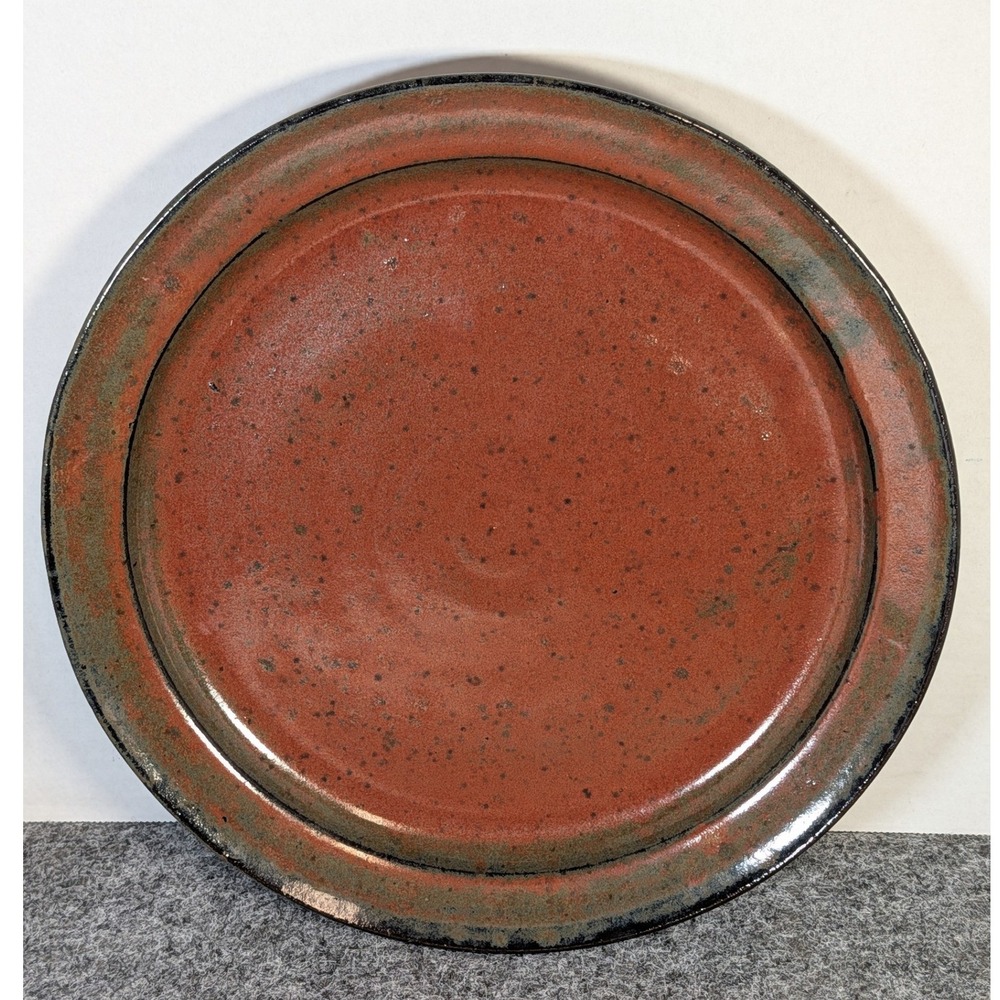 Vintage Studio Art Pottery Stoneware Platter Round Serving Dish Burnt Orange 12"